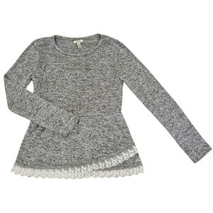 Silver Jeans Co. Girls Knit Long Sleeve Top Gray Lace Hem Size 10